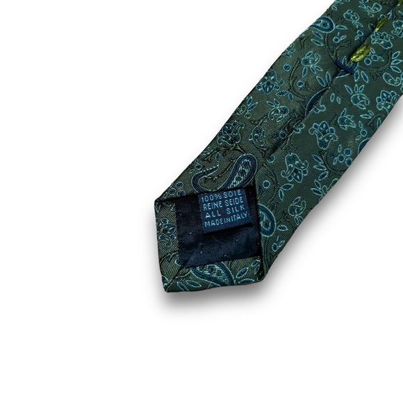 Massimo Bizzocchi Men's Necktie Paisley Print Green 3 3/4" Width - Picture 5 of 6